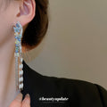 Blue Green Crystal Chain Tassel Stud Earrings Fashion Jewelry view 4