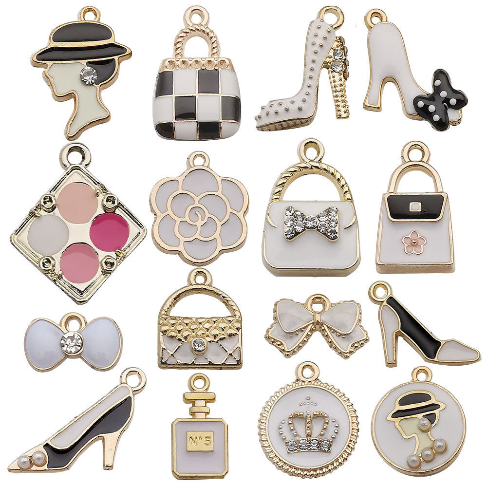 Korean Enamel Zinc Alloy Flower High Heel Handbag Charm Pendant for DIY Jewelry