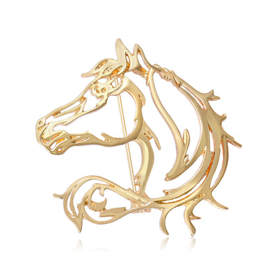 Gold openwork horse head brooch with flowing mane