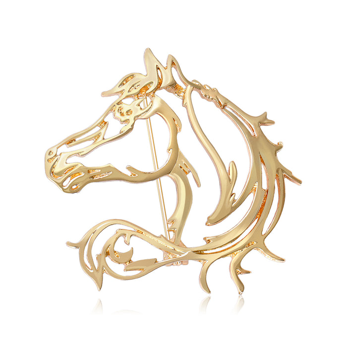 Openwork Horse Head Brooch Flowing Mane Gold and Silver