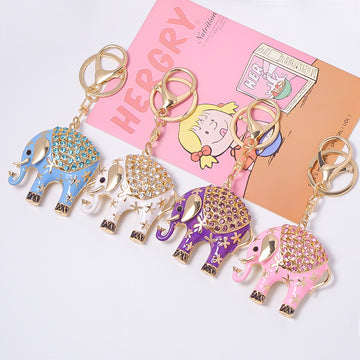 Enamel Floral Rhinestone Elephant Keychain Bag Charm