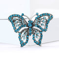 Filigree Butterfly Brooch Blue or Amber Rhinestone Metal view 3
