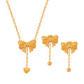 Gold Steel Bow Pendant Necklace Heart Drop Ball Earrings view 5