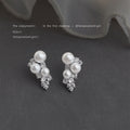 Silver Pearl Cluster Stud Earrings Clear Stone Cascade view 2