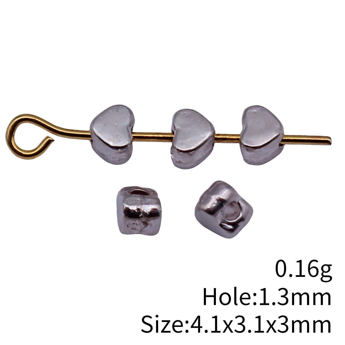 4.1x3.1x3mm 0.16g White K Color Zinc Alloy Heart Small Hole Loose Metal Beads for Bracelet Necklace DIY