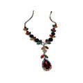 Red Teardrop And Multicolor Leaf Crystal Necklace And Earrings In Silver Tone view 5