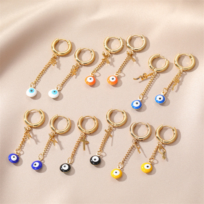 Gold Hoop Evil Eye Chain Drop Earrings 6 Charm Colors