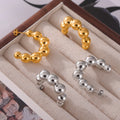 Graduated Bead Ball C Hoop Earrings Gold Silver Metal view 4
