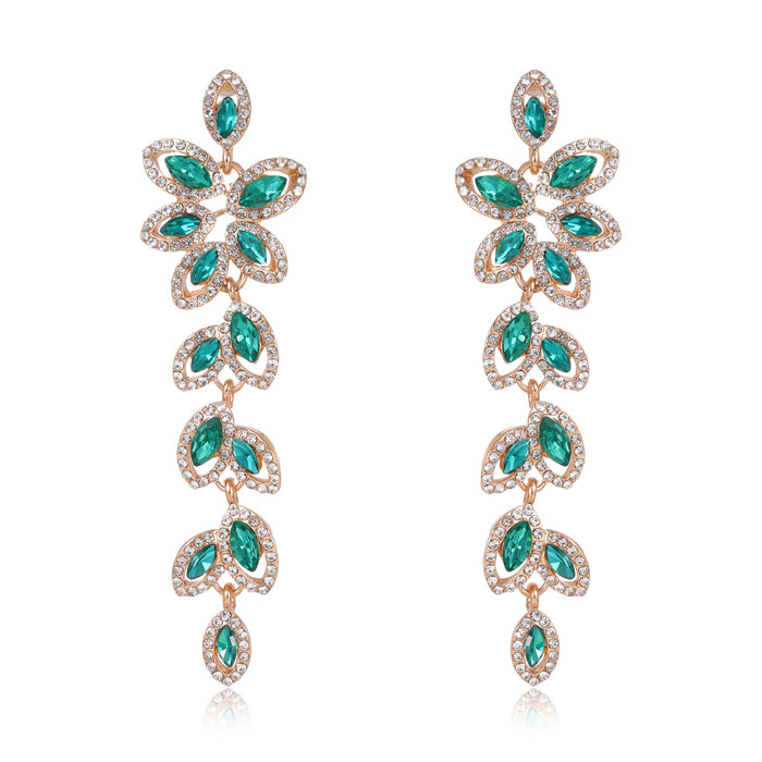 Gold Tone Silver Tone Floral Leaf Chain Tassel Crystal Four Designs Metal Dangle Earrings