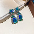 Blue Green Crystal Silver Earrings Bracelet Necklace Three view 6