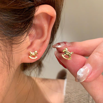 Gold Tone Polished Openwork Horse Silhouette Stud Earrings