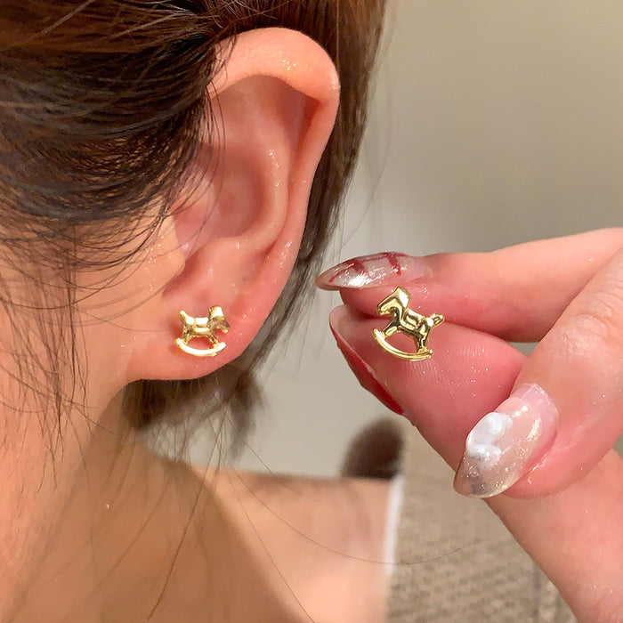 Gold Tone Polished Openwork Horse Silhouette Stud Earrings