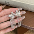 Flower Top Multi Chain Tassel Statement Stud Earrings view 4