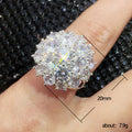 Oversized Round Floral Cluster Statement Ring In Silver Tone view 5