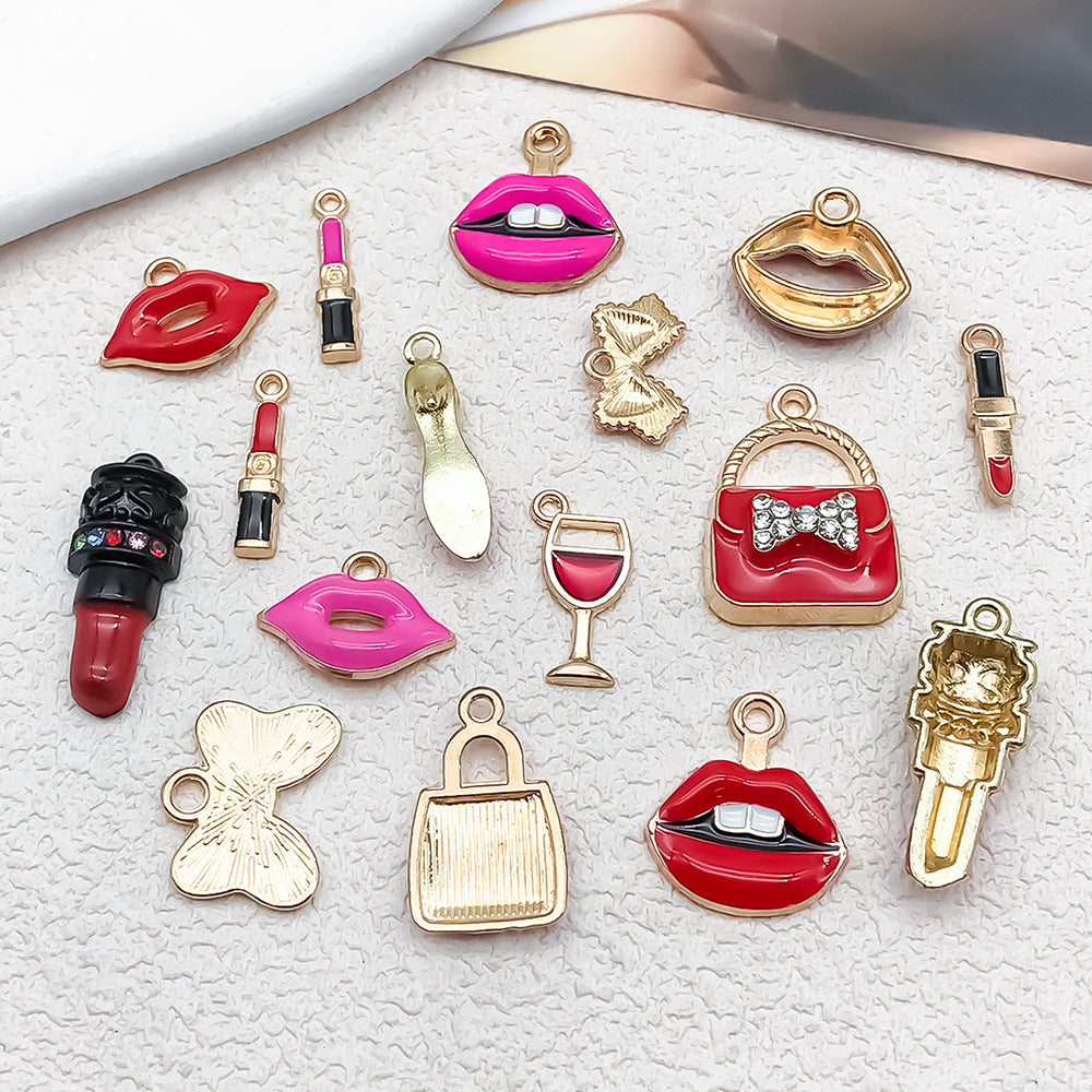 Enamel Zinc Alloy Bow Lipstick Butterfly Charm Pendant for DIY Necklace Bracelet Earring Making