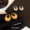Textured Gold Tone Fan Hoop Earrings for Women Fashion Jewelry view 1