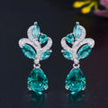 Silver Tone Aqua Teal Leaf Pear Drop Stud Earrings view 1
