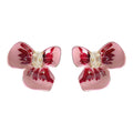 Pink Enamel Three Petal Flower Stud Earrings Crystal view 5