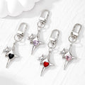 Silver Tone Star Cross Crystal Heart Clip Keychains in Four Colors view 1