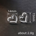Silver Open Heart Stud Earrings Black White CZ Metal view 4