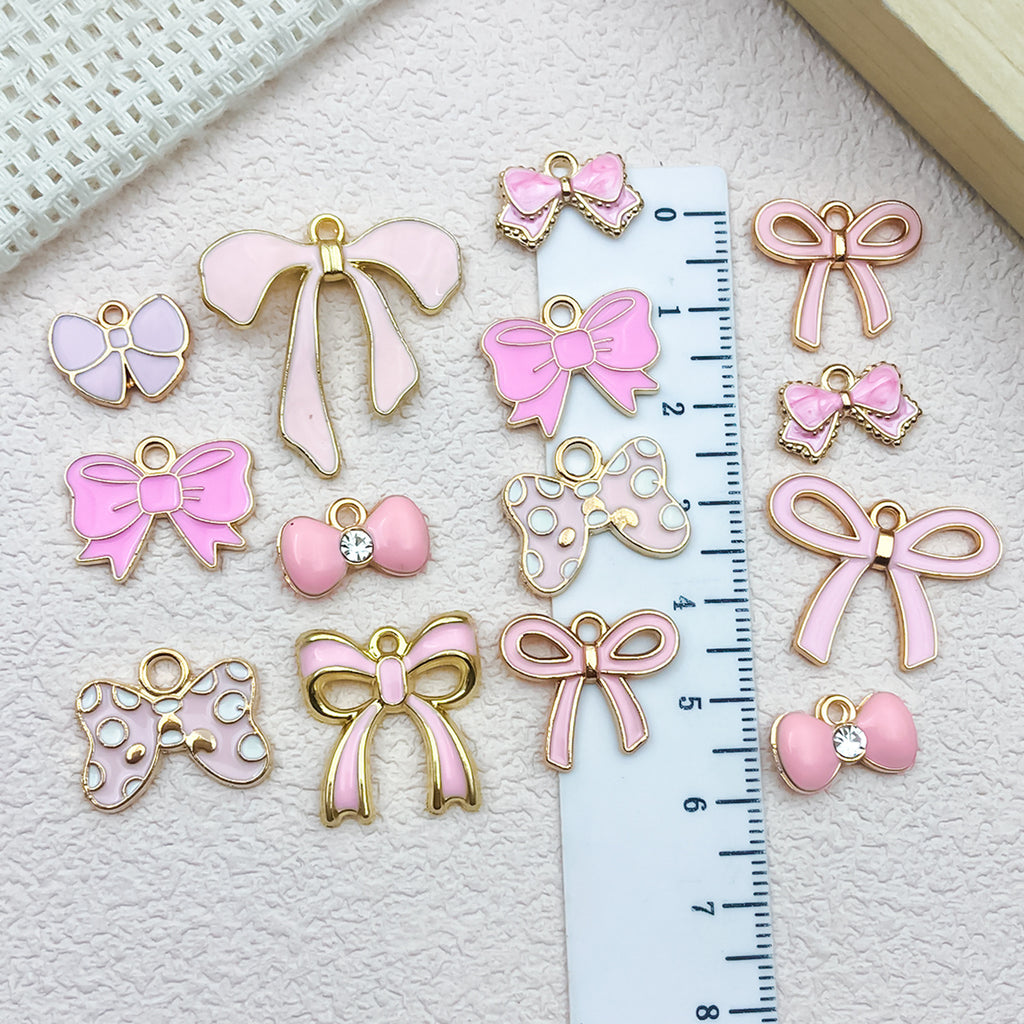 Pink Enamel Zinc Alloy Bow Tie Butterfly Charm Pendant for DIY Necklace Earrings Keychain