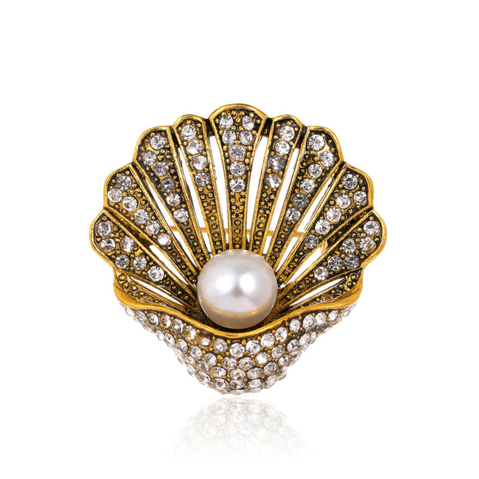 Gold Tone Silver Tone Shell Crystal Pearl Look Two Designs Metal Brooch Pin