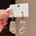 Purple Rectangular Crystal Drop Earrings with Reflective Details view 2