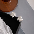 Pearl Look and Crystal Cluster Flower Small Stud Earrings view 2