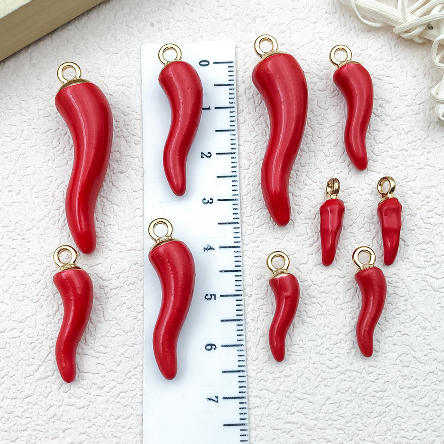 Enamel Zinc Alloy 3D Red Chili Pepper Charm Pendant for Hair Accessories and Keychains