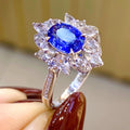 Blue Oval Solitaire Marquise Floral Cluster Ring Silver Tone view 3