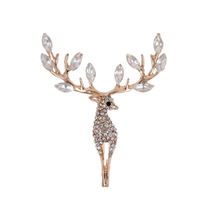 Gold Tone Silver Tone Reindeer Crystal Two Designs Metal Brooch Pin