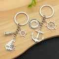Antique Silver Nautical Anchor and Sailboat Keychain Set view 2