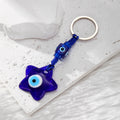 Blue Glass Heart Star House and Hamsa Evil Eye Split Ring Keychains view 3