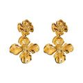 Gold Sculpted Double Flower Drop Earrings Polished Metal Jewelry view 5