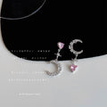 Silver Asymmetric Moon Heart Crystal Drop Earrings Pair view 6