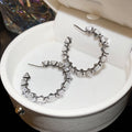 Gunmetal Crystal Hoop Stud Earrings with Polished Metal Tone Details view 6