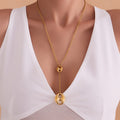 Polished Coffee Bean Y Lariat Necklace Gold and Steel Tones view 4