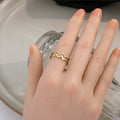 Gold and Silver Open Wave Double Band Rhinestone Rings view 4