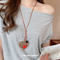 Layered Heart Pendant Cord Necklace in Brown and Red view 3