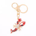 Red Enamel Lobster Keychain Rhinestone Body Gold Tone Clasp view 4