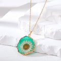 Gold Tone Irregular Pressed Daisy Resin Pendant Necklaces in Five Colors view 6