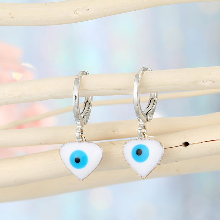 Silver Tone Huggie Evil Eye Drop Earrings in Three Shapes