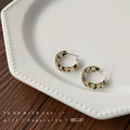 Cream And Gold Tone Leopard Pattern Enamel C Hoop Earrings view 3
