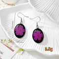 Black Oval Pressed Flower Drop Earrings in Nine Botanical Designs view 4