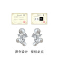 Silver-Tone Pearl and Clear Stone Cluster Earrings Pair view 3