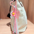 Ribbon Bow and Heart Charm Bag Clip with Lace Tassel view 3