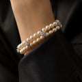 Double Row Pearl Bracelet Crystal Flower Spacers Two view 3