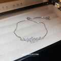 Silver Tone Flower And Leaf Crystal Slider Bracelet With Fine Chain view 3