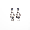 Blue Crystal Look Ornate Silver Long Stud Earrings view 5
