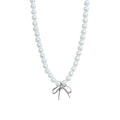 White Pearl Bead Necklace Silver Bow Pendant Charm view 5